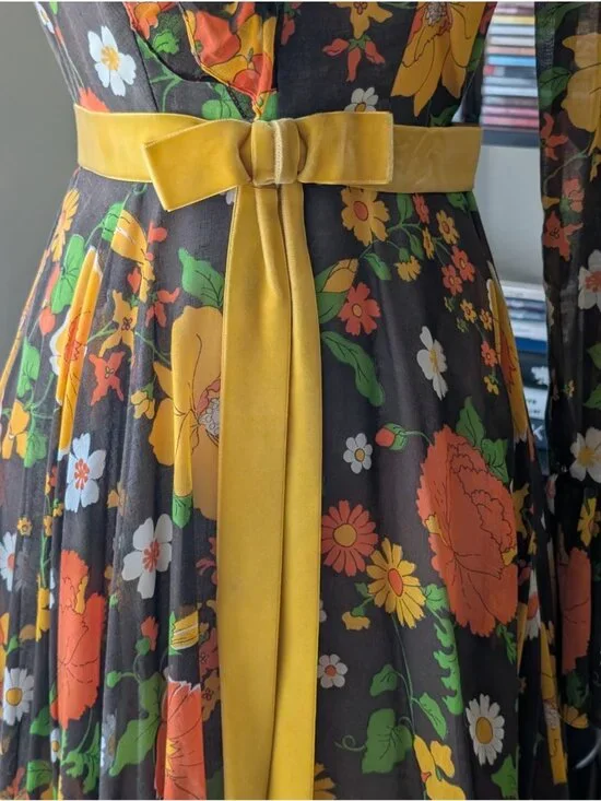 Vintage 60s 70s Floral Hippie Maxi Dress Long Sleeve Witchy Made in USA SM - Picture 11 of 16